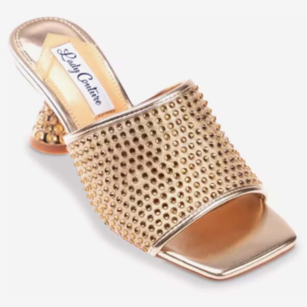 Lady‎ Couture Fireball Jewelled Gold slip on heels Studded Women's Shoes Sz 7